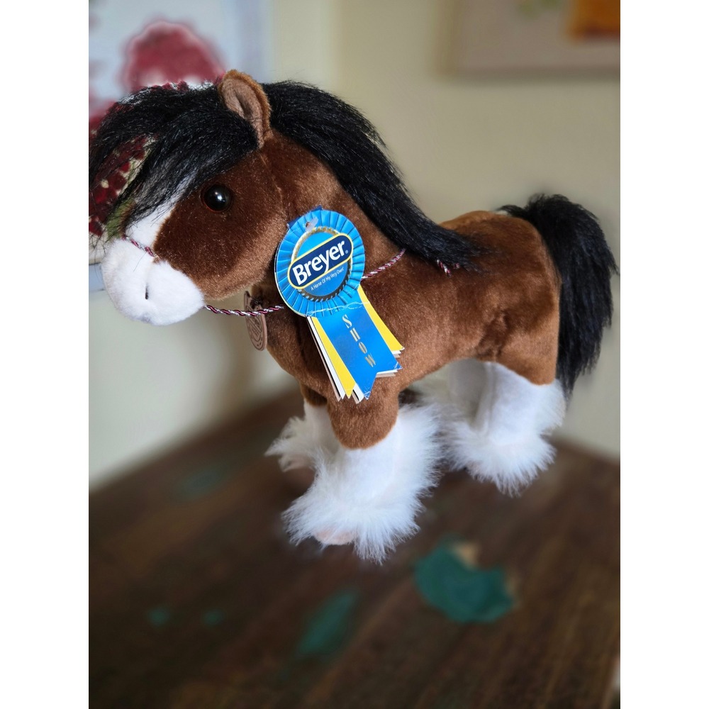 Breyer Aurora World Clydesdale Plush Horse Brown White Standing Show Ribbon 2019